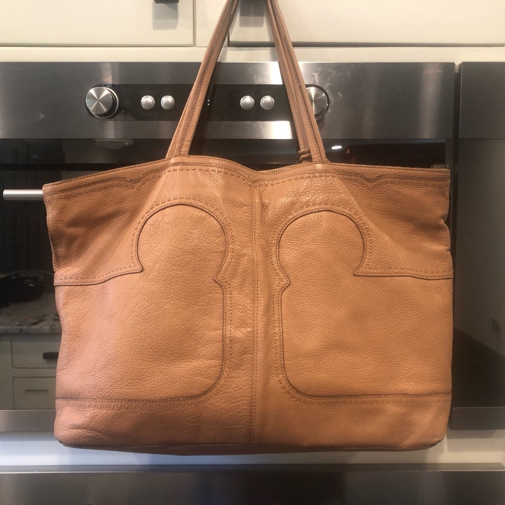 Tory Burch Amelie Tan Pebbled Leather Tote